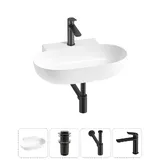 Подвесная раковина для ванной Lavinia Boho Sink 20215136R в наборе 4 в 1: настенная раковина 58 см (белый глянец), донный клапан, сифон, смеситель (цвет набора матовый черный)