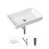 Накладная раковина на столешницу для ванной Lavinia Boho Sink 21520113 в комплекте 3 в 1: раковина 55 см (белый глянец), донный клапан, сифон, в цвете хром