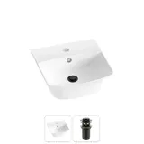Навесная раковина для ванной или туалета Lavinia Boho Sink 20216722R в наборе 2 в 1: маленькая раковина 35 см (белый глянец), донный клапан в цвете матовый черный