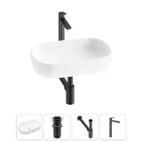 Накладная раковина для ванной 54 см Lavinia Boho Sink 20217508R в наборе 4 в 1: раковина на столешницу (белый глянец), донный клапан, сифон, смеситель (цвет набора матовый черный)