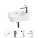 Настенная раковина для ванной или туалета Lavinia Boho Sink 20216505R в наборе 4 в 1: подвесная керамическая раковина 45 см (белый глянец), донный клапан, сифон, смеситель (цвет набора хром)
