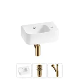Маленькая раковина в туалет угловая Lavinia Boho Sink 20216559R в наборе 3 в 1: подвесная раковина мини 37 см (белый глянец), донный клапан, сифон (золото)