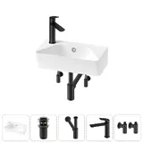Мини раковина в туалет настенная Lavinia Boho Sink 20216454R в наборе 5 в 1: маленькая раковина угловая 40 см (белый глянец), донный клапан, сифон, смеситель, вентили (цвет набора матовый черный)