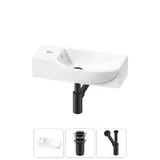 Подвесная мини раковина в туалет Lavinia Boho Sink 20216082R в наборе 3 в 1: настенная раковина 45 см (белый глянец), донный клапан, сифон (цвет набора матовый черный)