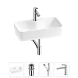 Узкая раковина накладная для ванной Lavinia Boho Sink 20215279R в наборе 4 в 1: раковина 54 см (белый глянец), донный клапан, сифон, смеситель (цвет набора хром)