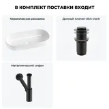 Накладная раковина для ванной 80 см Wellsee Chic Riviera 20214772R в наборе 3 в 1: раковина (белый глянец), донный клапан, сифон (цвет набора матовый черный)