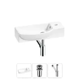 Подвесная мини раковина в туалет Lavinia Boho Sink 20216165R в наборе 3 в 1: настенная раковина угловая 50 см (белый глянец), донный клапан, сифон (цвет набора хром)