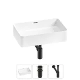 Накладная раковина для ванной 55 см Lavinia Boho Sink 20215228R в наборе 3 в 1: керамическая раковина (белый глянец), донный клапан, сифон (цвет набора матовый черный)