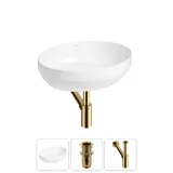 Накладная раковина для ванной 50 см Wellsee Air Gap R 20212395R в наборе 3 в 1: раковина (белый глянец), донный клапан, сифон (цвет набора золото)