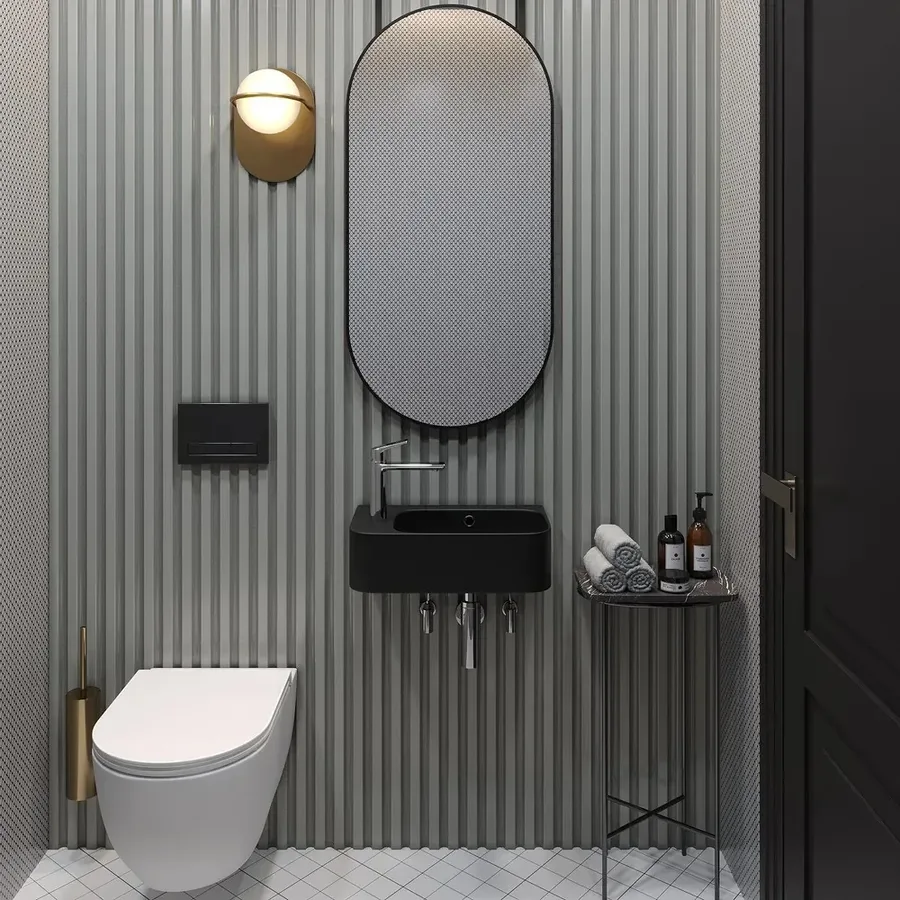 Настенная раковина для ванной или туалета Lavinia Boho Sink 20216495R в наборе 5 в 1: подвесная раковина 45 см, донный клапан, сифон, смеситель, вентили 2 шт (матовый черный)