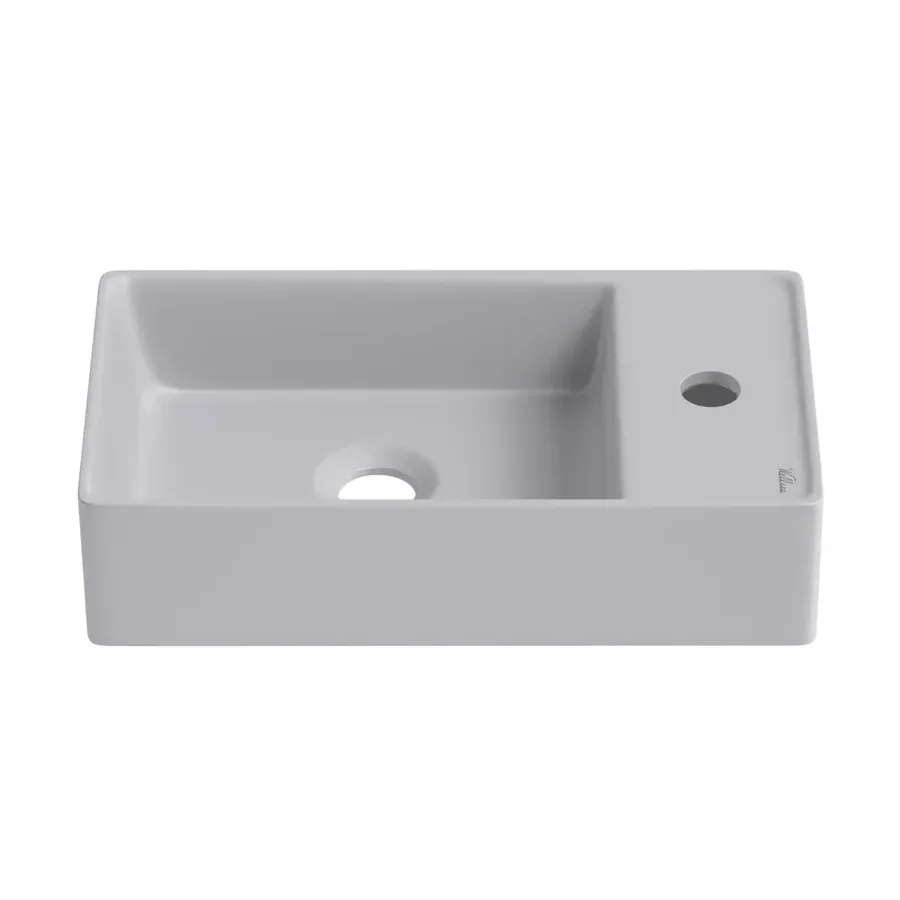 Маленькая раковина в туалет Wellsee WC Area 20213750R в наборе 2 в 1: узкая мини-раковина 41 см (матовый серый), донный клапан в цвете хром
