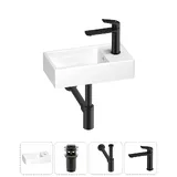 Маленькая раковина в туалет подвесная Wellsee WC Area 202010464 в наборе 4 в 1: узкая мини раковина 40 см, донный клапан, сифон, смеситель (цвет набора матовый черный)