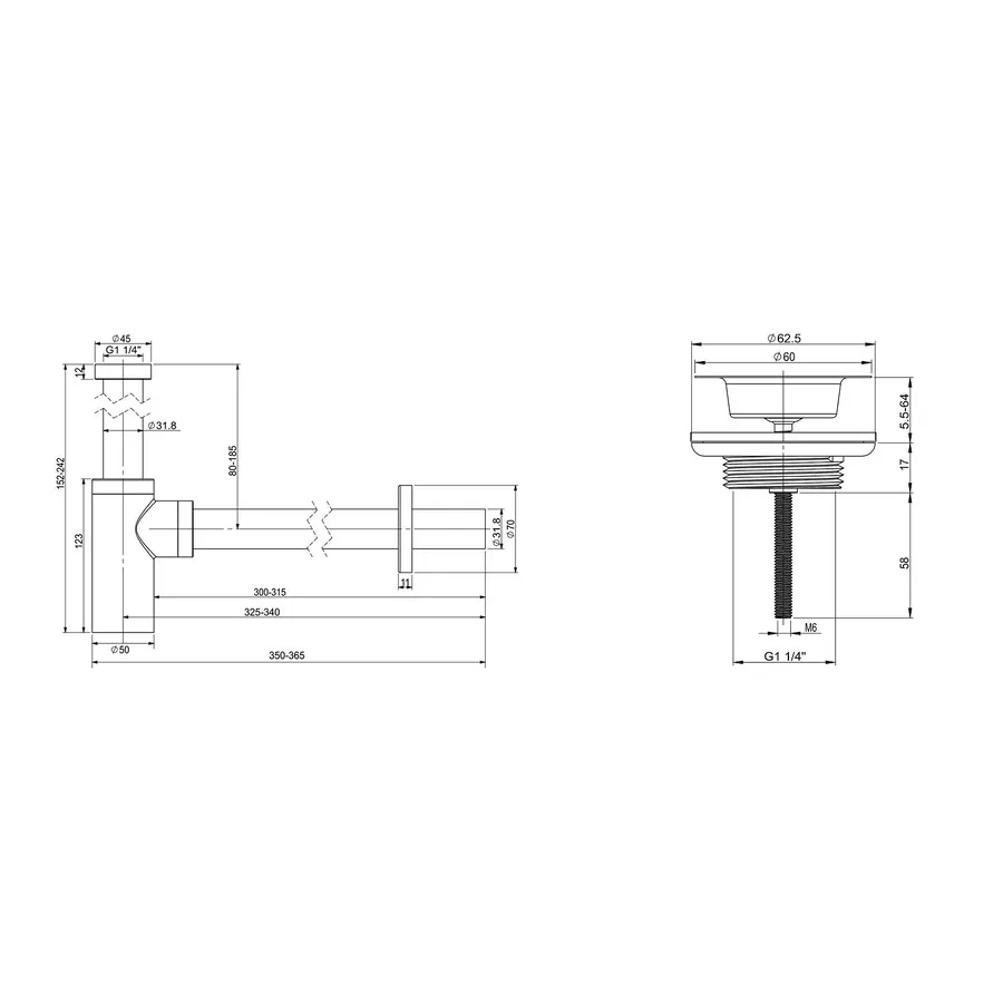 Сифон и выпуск Wellsee Drainage System 182104005 (состоит из 182104000, 182145000)