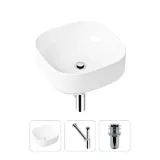 Накладная раковина на столешницу для ванной Lavinia Boho Sink 21520221 в комплекте 3 в 1: раковина 40 см (белый глянец), донный клапан, сифон, в цвете хром