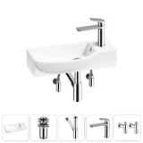 Подвесная мини раковина в туалет Lavinia Boho Sink 20216173R в наборе 5 в 1: настенная раковина 50 см (белый глянец), донный клапан, сифон, смеситель, вентили 2 шт (цвет набора хром)