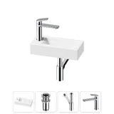 Узкая раковина в туалет подвесная Lavinia Boho Sink 20215889R в наборе 4 в 1: маленькая раковина угловая 37 см (белый глянец), донный клапан, сифон, смеситель (цвет набора хром)