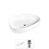 Накладная раковина для ванной 55 см Wellsee Belle Spa 3.0 20212717R в наборе 2 в 1: раковина (белый глянец), донный клапан в цвете хром