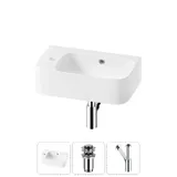 Настенная раковина для ванной или туалета Lavinia Boho Sink 20216473R в наборе 3 в 1: подвесная керамическая раковина 45 см (белый глянец), донный клапан, сифон (цвет набора хром)