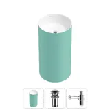 Напольная раковина для ванной Wellsee Chalice Perfection 20212951R в наборе 3 в 1: отдельностоящая раковина (чаша белый глянец, стенки матовый светло-зеленый), донный клапан, сифон