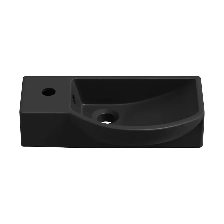 Подвесная мини раковина в туалет Lavinia Boho Sink 20216094R в наборе 2 в 1: настенная раковина угловая 45 см, донный клапан в цвете матовый черный