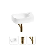 Маленькая раковина в туалет подвесная Lavinia Boho Sink 20216307R в наборе 3 в 1: узкая раковина 40 см (белый глянец), донный клапан, сифон (цвет набора золото)