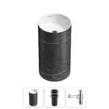 Напольная раковина для ванной Wellsee Chalice Perfection 20212921R в наборе 3 в 1: отдельностоящая раковина (чаша белый глянец, стенки матовый черный мрамор), донный клапан, сифон