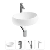 Накладная раковина для ванной 50 см Lavinia Boho Sink 20215071R в наборе 4 в 1: узкая раковина (белый глянец), донный клапан, сифон, смеситель (цвет набора хром)