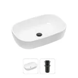 Накладная раковина на столешницу для ванной Lavinia Boho Sink 21520790 в комплекте 2 в 1: раковина 54 см (белый глянец), донный клапан, в цвете матовый черный