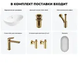 Накладная раковина для ванной 59 см Lavinia Boho Sink 20219291R в наборе 6 в 1: керамическая раковина (белый глянец), донный клапан, сифон, смеситель, вентили, зеркало (цвет набора золото)