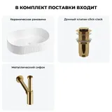 Накладная раковина для ванной 50 см Wellsee Festive Fox 2.0 20213784R в наборе 3 в 1: раковина (белый глянец), донный клапан, сифон (цвет набора золото)