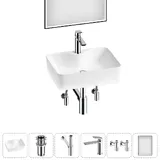 Накладная раковина на столешницу для ванной Lavinia Boho Sink 20219345R в наборе 6 в 1: раковина 48 см (белый глянец), донный клапан, сифон, смеситель, вентили, зеркало (цвет набора хром)