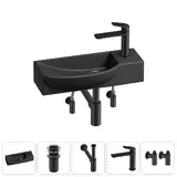 Подвесная мини раковина в туалет Lavinia Boho Sink 20216187R в наборе 5 в 1: настенная раковина 50 см, донный клапан, сифон, смеситель, вентили 2 шт (матовый черный)