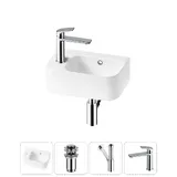 Маленькая раковина в туалет угловая Lavinia Boho Sink 20216533R в наборе 4 в 1: подвесная раковина мини 37 см (белый глянец), донный клапан, сифон, смеситель (цвет набора хром)