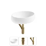 Накладная раковина для ванной 50 см Lavinia Boho Sink 20215069R в наборе 3 в 1: узкая раковина (белый глянец), донный клапан, сифон (цвет набора золото)