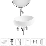 Накладная раковина для ванной 50 см Lavinia Boho Sink 20219249R в наборе 6 в 1: узкая раковина (белый глянец), донный клапан, сифон, смеситель, вентили, зеркало (цвет набора хром)