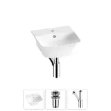 Навесная раковина для ванной или туалета Lavinia Boho Sink 20216725R в наборе 3 в 1: маленькая раковина 35 см (белый глянец), донный клапан, сифон (цвет набора хром)