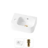 Маленькая раковина в туалет угловая Lavinia Boho Sink 20216527R в наборе 2 в 1: подвесная раковина мини 37 см (белый глянец), донный клапан в цвете золото