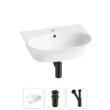Подвесная раковина для ванной Lavinia Boho Sink 20216698R в наборе 3 в 1: керамическая раковина 55 см (белый глянец), донный клапан, сифон (цвет набора матовый черный)