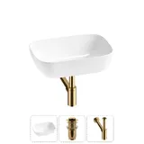 Накладная раковина для ванной 46 см Lavinia Boho Sink 20215197R в наборе 3 в 1: подвесная раковина 39 см (белый), заглушка на переливдонный клапан, сифон (цвет набора золото)