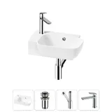 Маленькая раковина в туалет подвесная Lavinia Boho Sink 20216393R в наборе 4 в 1: угловая и узкая мини-раковина 40 см (белый глянец), донный клапан, сифон, смеситель (цвет набора хром)