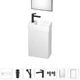 Маленькая раковина с тумбой в туалет Wellsee WC Area 202010508 в наборе 7 в 1: подвесная раковина с тумбой, донный клапан, сифон, смеситель, вентили 2 шт, зеркало (цвет матовый черный)