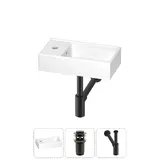 Маленькая раковина в туалет подвесная Wellsee WC Area 202010492 в наборе 3 в 1: узкая мини раковина 40 см донный клапан, сифон (цвет набора матовый черный)