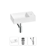 Маленькая раковина в туалет Wellsee WC Area 20213630R в наборе 3 в 1: узкая мини-раковина 41 см (матовый белый), донный клапан, сифон (цвет набора хром)