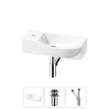 Подвесная мини раковина в туалет Lavinia Boho Sink 20216081R в наборе 3 в 1: настенная раковина угловая 45 см (белый глянец), донный клапан, сифон (цвет набора хром)