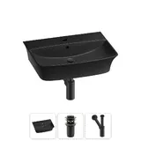Навесная раковина для ванной Lavinia Boho Sink 20216797R в наборе 3 в 1: подвесная раковина 55 см (матовый черный), донный клапан, сифон (цвет набора матовый черный)